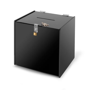 Deluxe Acrylic Ballot Box, Black, Available in 2 Sizes - Braeside Displays